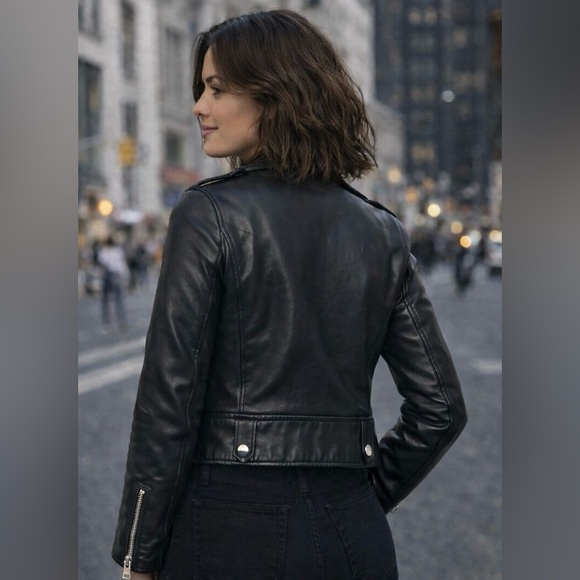 ALLSAINTS Leather Biker Moto Jacket Estae Black Sheep Leather –Size 4 - Picture 9 of 16